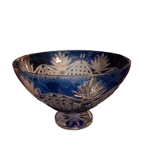 Extra image 4 - Grande coupe en cristal bleu val st-Lambert.